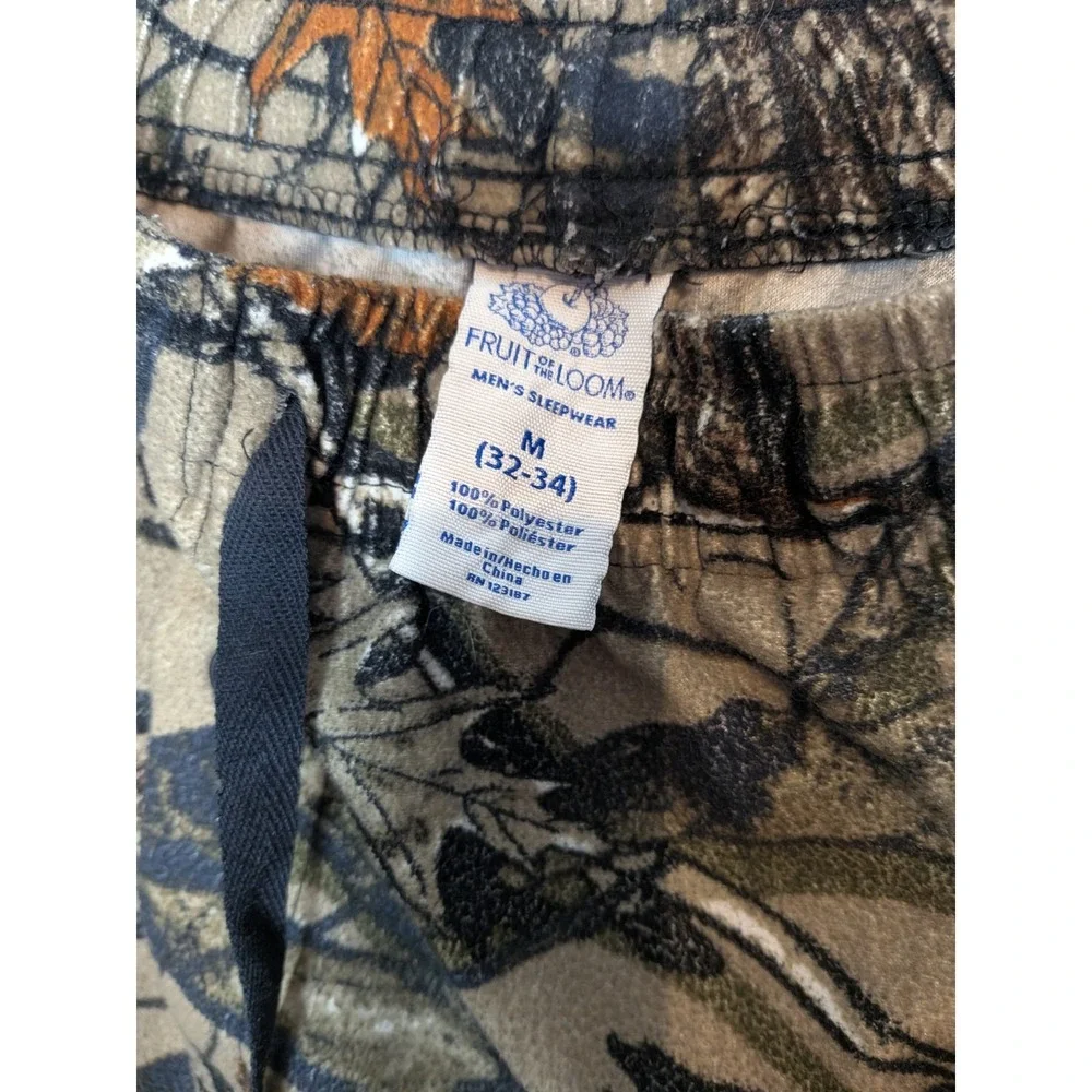 Vtg Fruit Of The Loom Mens Pajama Pants Camo Medium Hunting Baselayer Drawstring
